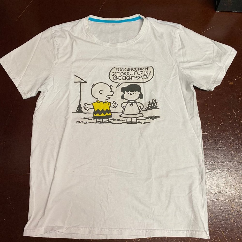 Custom Mens White Short Sleeve Crew Neck Graphic Pullover T Shirt Size XL